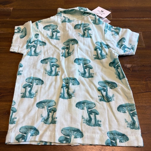 Kate Quinn Boys Casual Button Down Shirt Short Sleeve Mushroom Novelty Teal - Picture 3 of 3
